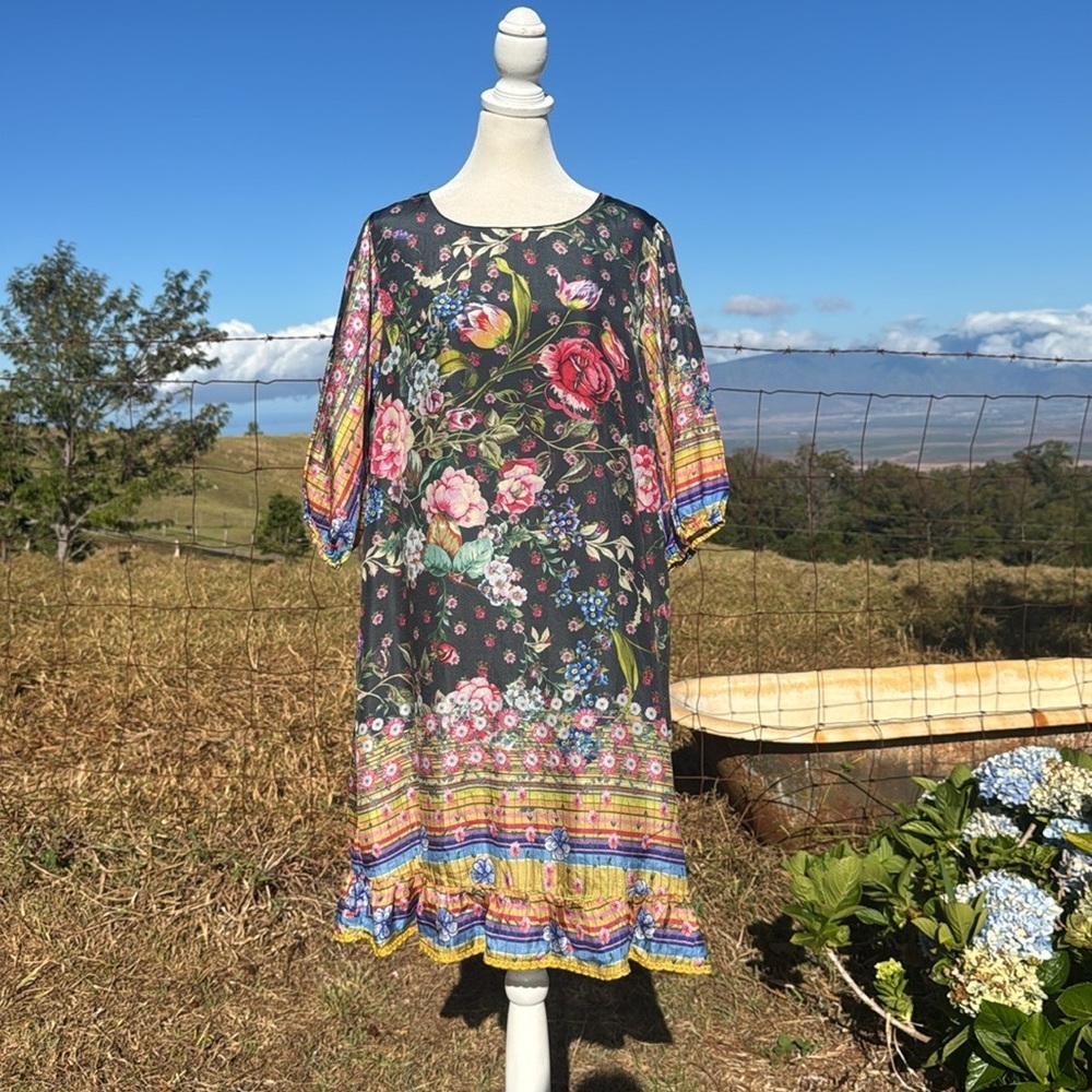 NWT Johnny Was Naomi Wren Printed Silk Dress Boho Chic Floral Romantic - Picture 2 of 8